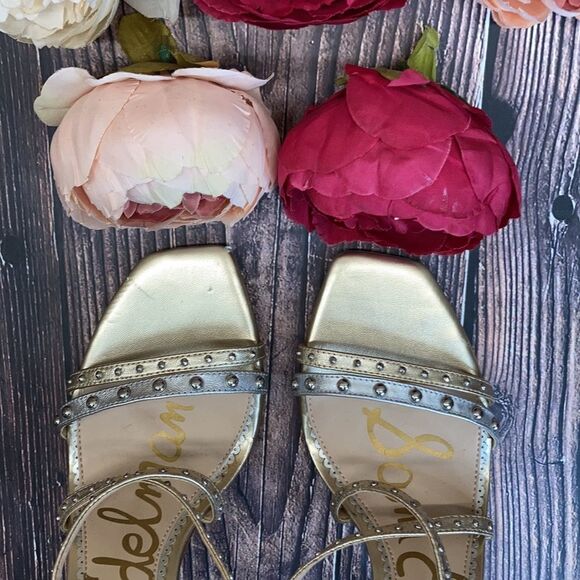 SAM EDELMAN Silver/Gold Leather Lennox Sandal 8M - Picture 4 of 11